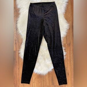 American Apparel Cali Sun & Fun, black Purple Stardust leggings SZ L, Y2K Sleaze